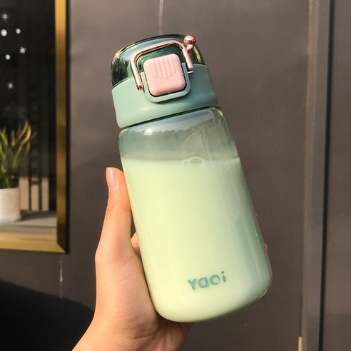 iMeBoBo 점프 뚜껑 투명 플라스틱 컵 심플하다 물컵 야외 인스타그램 직음 컵, 청록색, 500ml