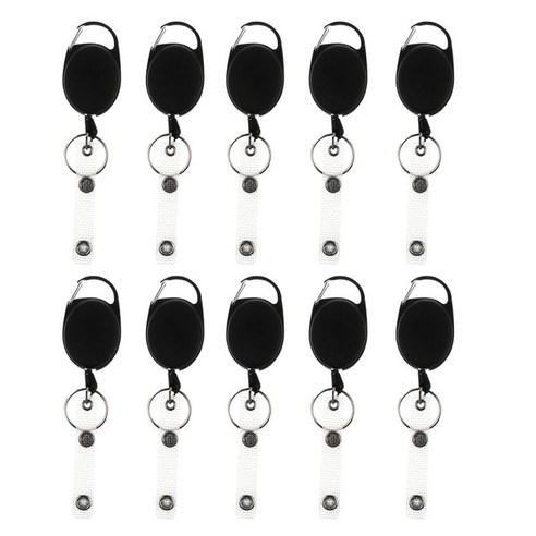 10pc 60cm 내구성 나일론 개폐식 풀 릴 키 링 ID 카드 배지 홀더, 블랙, 설명, ABS