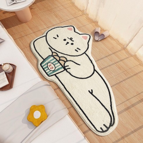 슈가제니 귀여운 동물 프린팅 인테리어 미니 러그 발매트, 팝콘먹는고양이