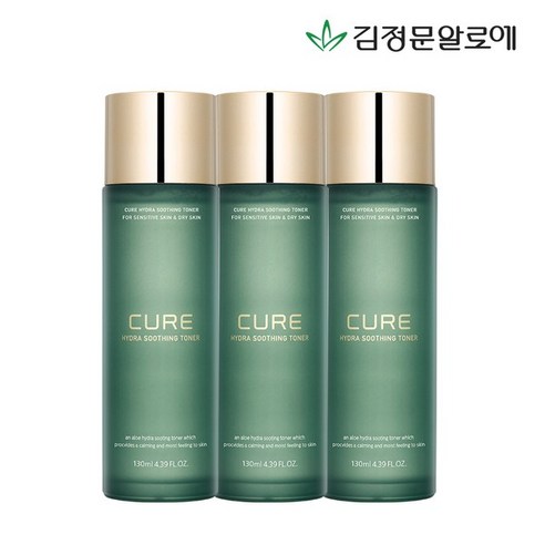   김정문알로에 큐어 하이드라 수딩 토너, 130ml, 3개