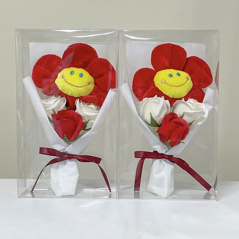 마노데코 스마일 꽃인형 미니 꽃다발 2P, 레드