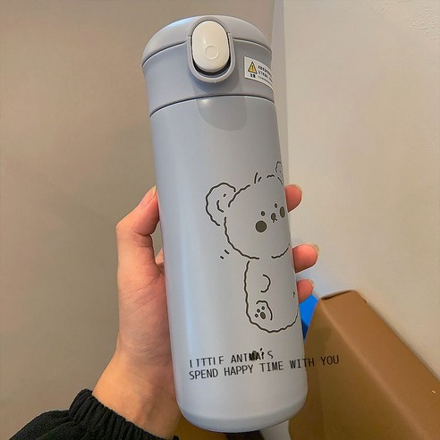 고안가 만화 영어 점프 빨대 보온컵 휴대용 주전자 귀엽다 ins 심플한 물컵, 회색/회색, 460ml