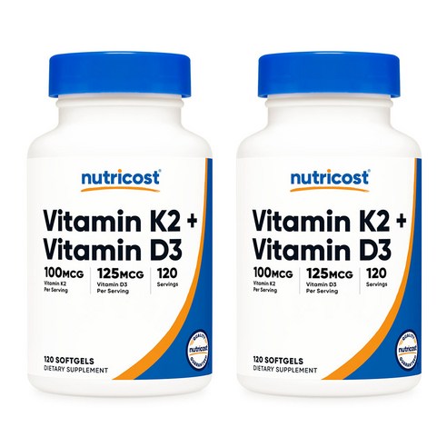 뉴트리코스트 비타민 K2 100mcg + 비타민 D3 5000IU 125mcg 소프트젤 120정 2개, 120정, 2개