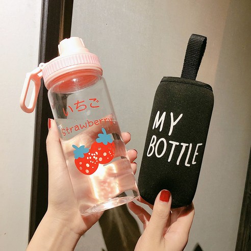 [LM] 500ml 플라스틱 물병 투명/반투명 병 귀여운 물병 카톤 딸기 물병 전화 스탠드 휴대용, 5_500ml