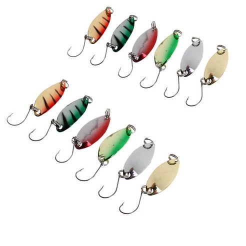 12 조각 낚시 스푼 미끼 금속 하드 미끼 낚시 태클 세트, 3.3cm/1.3 인치, 멀티 컬러, 설명
