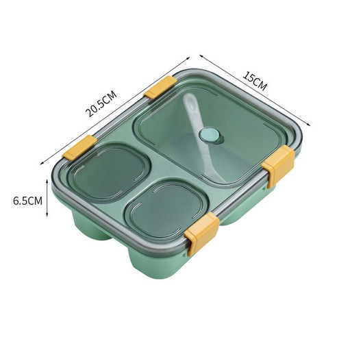 직장인 학생 간편 도시락통, 3 cells, 녹색