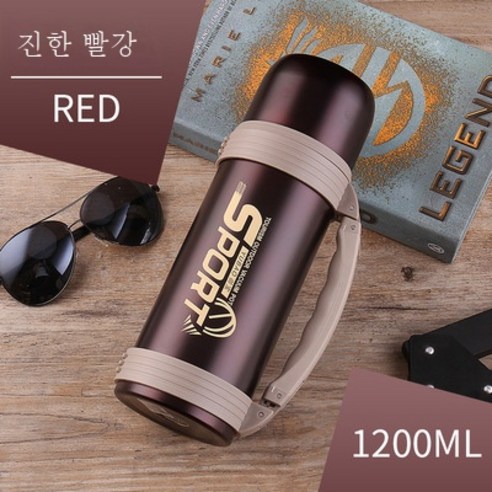 ZZJJC 텀블러 남녀 대용량 304 스테인리스 스틸 휴대용 아웃도어 텀블러 차량용 여행용 물컵, 1.2SPORT 다크레드, 1.1L-2L