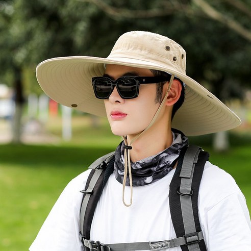 선스크린 모자 남자 여름 챙이 썬 모자 낚시 위장 어부 모자 남자 여자 해변 여름 야외 하이킹 모자, 평균 크기 (56-60cm), "16cm 단색" 카키