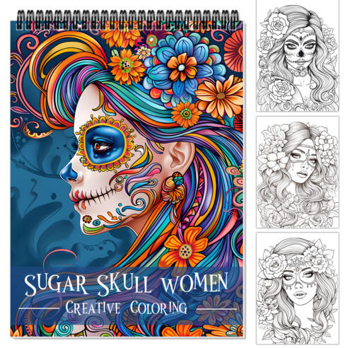NICEROSE 성인 컬러링북 설탕 해골 여성 테마 24페이지 색칠북, SUGAR SKULL WOMEN