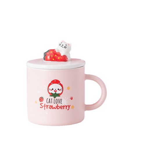 ANKRIC 머그잔 창조적 인 만화 세라믹 컵 뚜껑 귀여운 딸기 컵 크리스마스 휴일 선물 찻잔 머그컵, 비