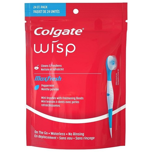 Colgate Max Fresh Wisp 일회용 미니 여행용 칫솔 페퍼민트 24개, 24 Count (Pack of 4)