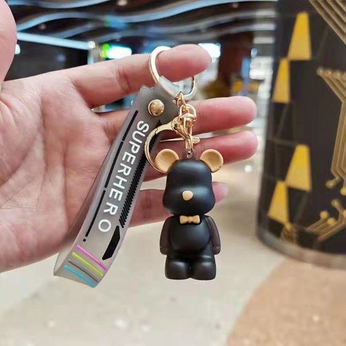 크리스탈 넥타이 곰 열쇠고리 만화 폭력곰 열쇠 장신구 책가방 액세서리 창의 아크릴 열쇠고리, 검정색, 6cm