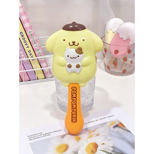 산리오 캐릭터 입체 헤어브러시 빗 휴대용 시나모롤 쿠로미 멜로디, 1개, 노랑색