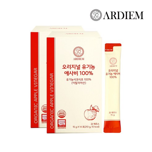 아르디엠 오리지널 유기농 애사비 100% 애플사이다비니거 스틱 14회분, 2개, 210ml