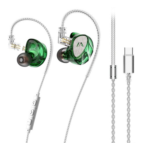 Lafitear LF1 플러그형 하이파이 유선 이어폰 C 타입 7.1 마이크 포함, 그린