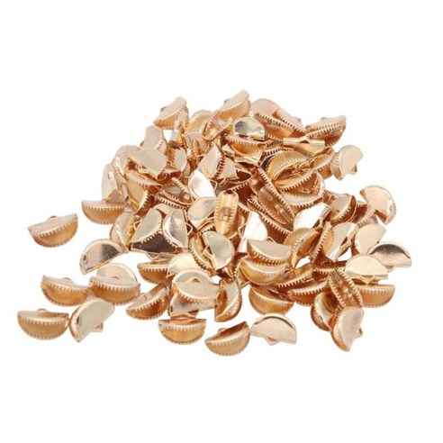 100pcs 반 라운드 리본 클램프 끝 주름 15mm 보석 만들기에 대 한 코드 끝, 황금, 철