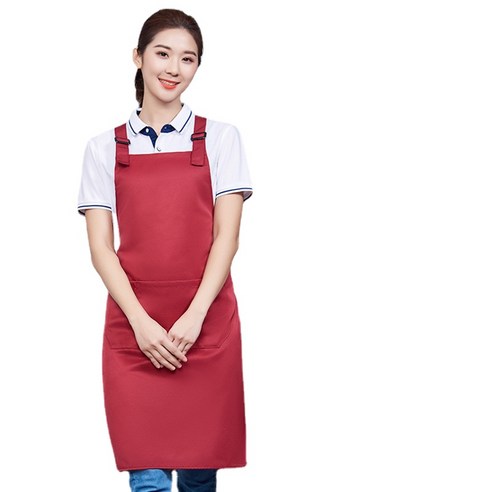 ANKRIC 방수앞치마 호텔 웨이터 작업 앞치마 방유 및 방오 이중 어깨 끈 조절 앞치마, 빨간색