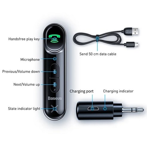 카팩 AUX블루투스 Baseus 자동차 어댑터 수신기 35MM 잭 50 무선 핸즈프리 키트 오디오 음악 리시버, 1) Black