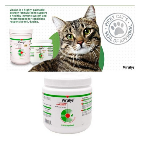 VETOQUINOL VIRALYS L-라이신 보충제 모든 연령 고양이 코. 눈에 흐르는물 도움, 100 Grams