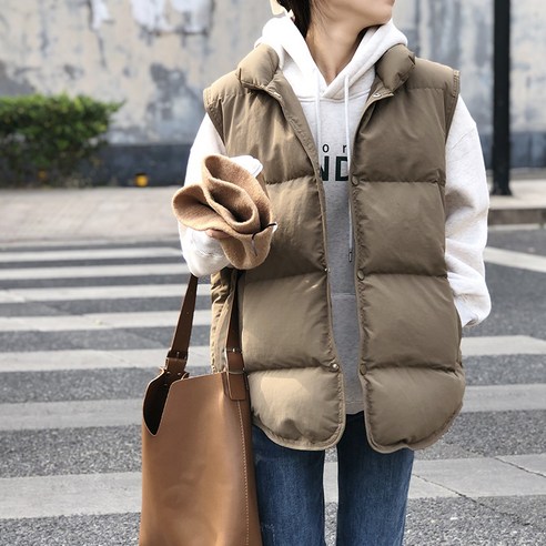 아이엠몽 여성 데일리 포켓 카라 패딩 조끼 셔를