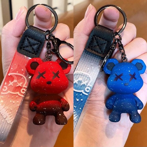 올리브파티 곰돌이 엑스 베어 키링 열쇠고리, 1세트, 레드+블루
