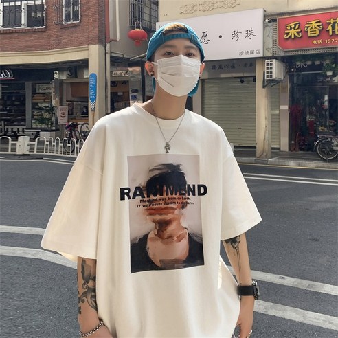 DFMEI 프린트 반소매 티셔츠 남성용 여름 디자인 감각 틈새 스트리트 옷 특대 패션 모든 매치 반소매