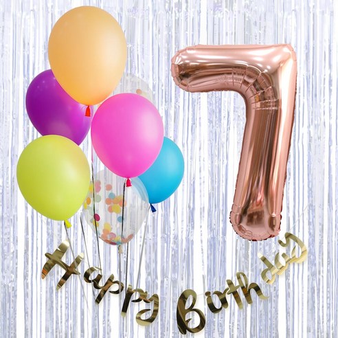 생일파티 4종세트(네온형광) 생일파티 파티용품, 4종세트(네온형광) 숫자풍선(로즈골드) 7