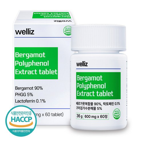 푸른들판 베르가못 폴리페놀 정 BPF 이탈리아 베르가못 추출물 HACCP 인증, 3개, 60정