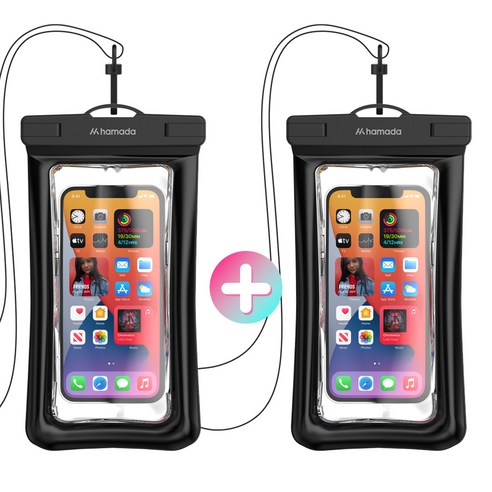 하마다 프리미엄 대형 스마트폰 방수팩 암밴드 넥스트랩, 블랙, 2개