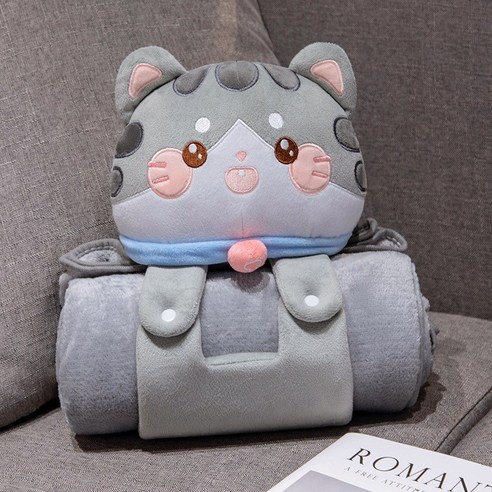 동물 캐릭터 낮잠 담요 쿠션 인형, 고양이, 1.0M*1.7M