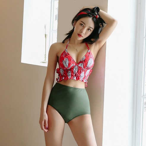 베라프 크러시 홀터넥 비키니 수영복 하이웨스트 비치웨어 813F