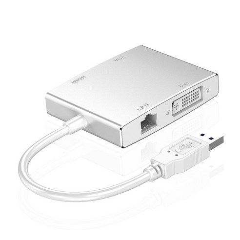 AFBEST USB3.0 허브-HDMI VGA DVI 네트워크 포트 1000 기가비트 이더넷 4in1 비디오 어댑터 변환기, 은