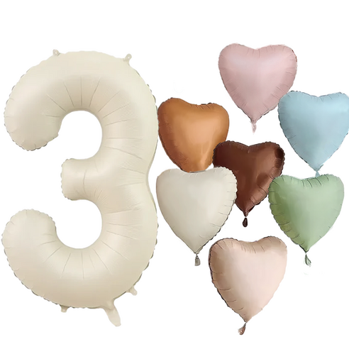 파파 파티 크림 하트 대형 숫자 기념일 생일 풍선 세트, 1세트, 크림 3 + 하트7종