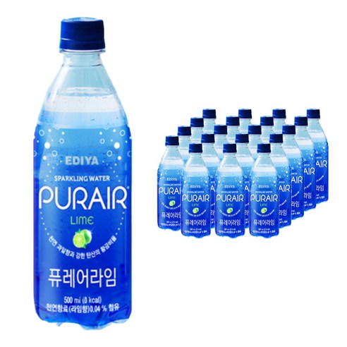 이디야 퓨레어 탄산수 500ml x 20페트, 라임 500ml x 20개