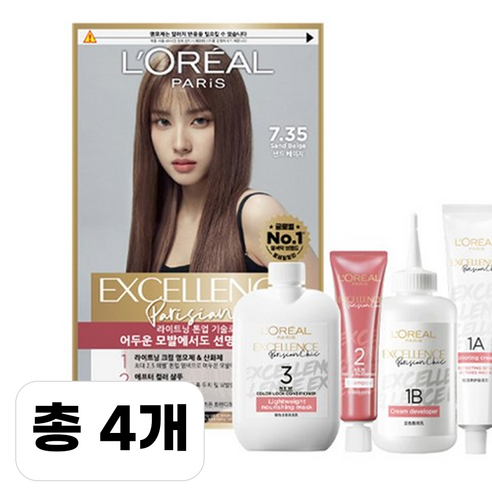 로레알파리 엑셀랑스 파리지앵 시크 염모제, 7.35 샌드 베이지, 4개