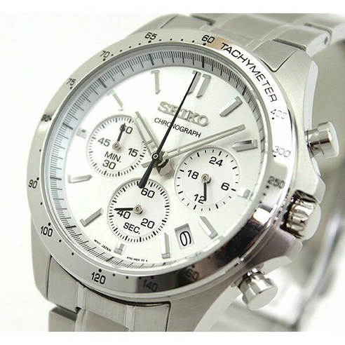 세이코 스피릿 타키미터 메탈 패션 남자 크로노 그래프 시계 SBTR 화이트