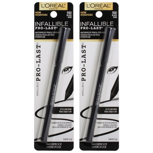 로레알파리 인팰러블 프로-래스트 펜슬 아이라이너 워터프루프 1.2g, Black, 2개