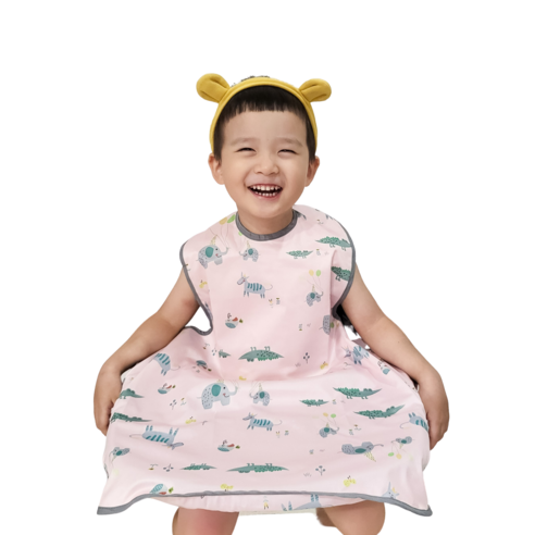 벨베이비 식탁일체형 방수 턱받이 나시 완전커버 라지, (리뉴얼)핑크 애니멀, 1개입, 1개