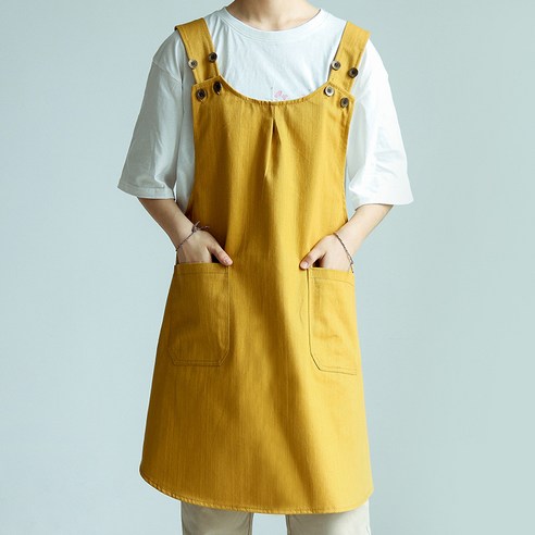 가정용 주방 앞치마 데님 커피 밀크티 가게 베이킹 작업복 남녀 그림 프린트, 노랑, 황색, 아동용(55CM)