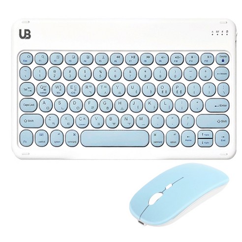 UB BK2 동글 블루투스 키보드+듀얼 마우스 세트, 스카이블루 set 미디움, 텐키리스