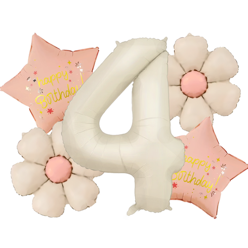 파파 파티 크림 데이지 대형 숫자 기념일 생일 풍선 세트, 1세트, 크림 4 + 데이지 2p + 별 2p