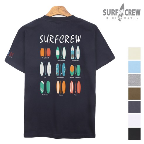 SURFCREW 서핑보드 반팔티셔츠 S-3XL 17수면 라운드 남녀공용 레이어드