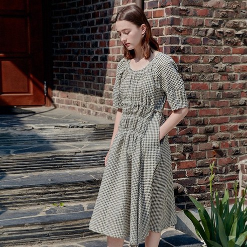 온앤온 벌룬 슬리브 체크 원피스 NW1XO444