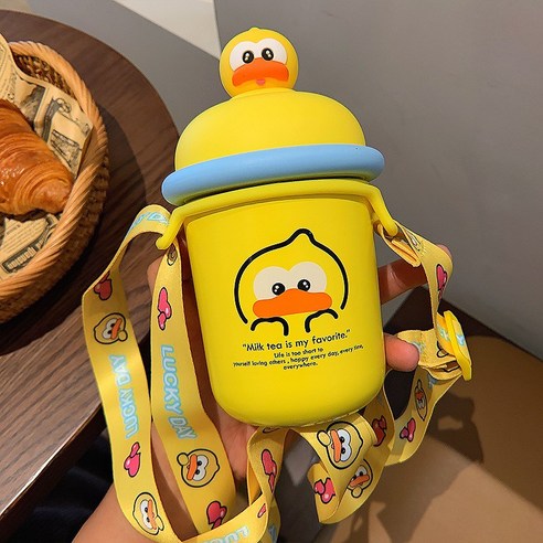 어 만화 귀여운 동물 피규어 텀블러 작고 휴대용 멜빵 여학생 인터넷 빨간 물컵, 새끼 오리, 350ML