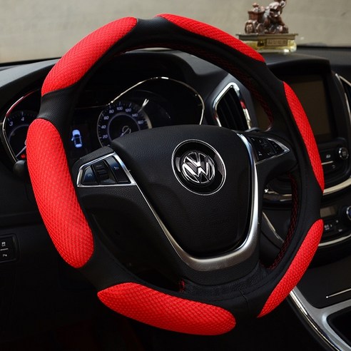 자동차 핸들 커버 Bora Tiguan Magotan 폴로 Passat Santana 사계절 범용 여름 얼음 실크 핸들 커버, 레드 샌드위치
