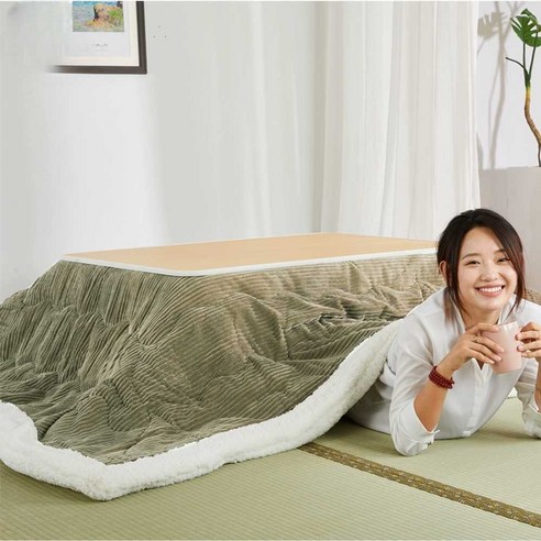 코타츠테이블 원목 온열 난방 좌식 거실 식탁 탁자, 테이블 이불 + 바닥매트 (벨벳 핑크)