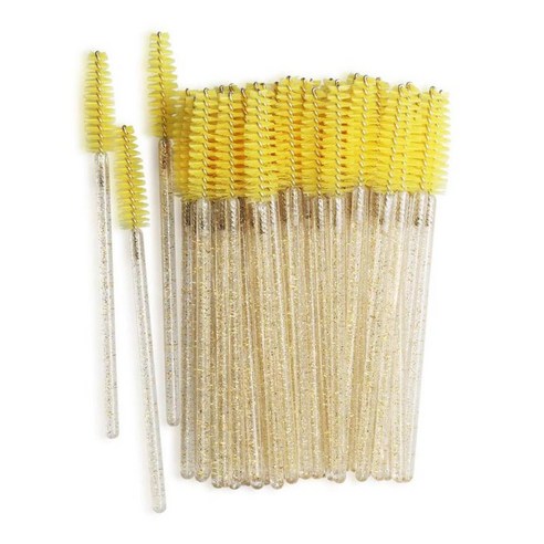 100pcs 일회용 마스카라 완드 속눈썹 브러쉬 크리스탈 핸들 래쉬 익스텐션 애플리케이터 접목 메이크업, 3.85 인치, 나일론, 옐로우