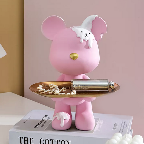 북극곰 캐릭터 소형 열쇠 차키 시계 보관 트레이, 핑크