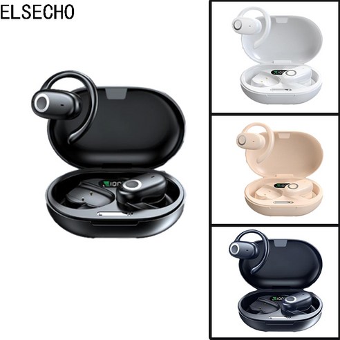 ELSECHO 완전방수 귀걸이형 블루투스 5.3 무선 이어폰 골전도 고음질 노이즈 캔슬링 스포츠 이어폰, 블랙