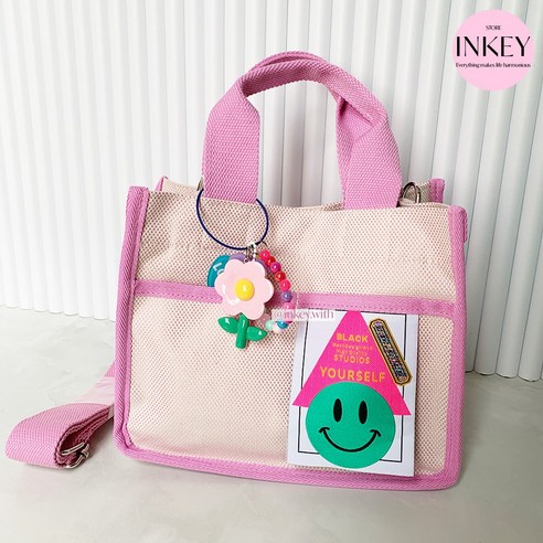 [마지막 수량 SALE] 해피스마일 라벨 미니 캔버스 토트백 데일리 숄더백 (3colors)